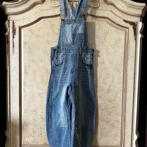 New without tags Denim Barrel Jean Overalls with paisley patchwork size Small
